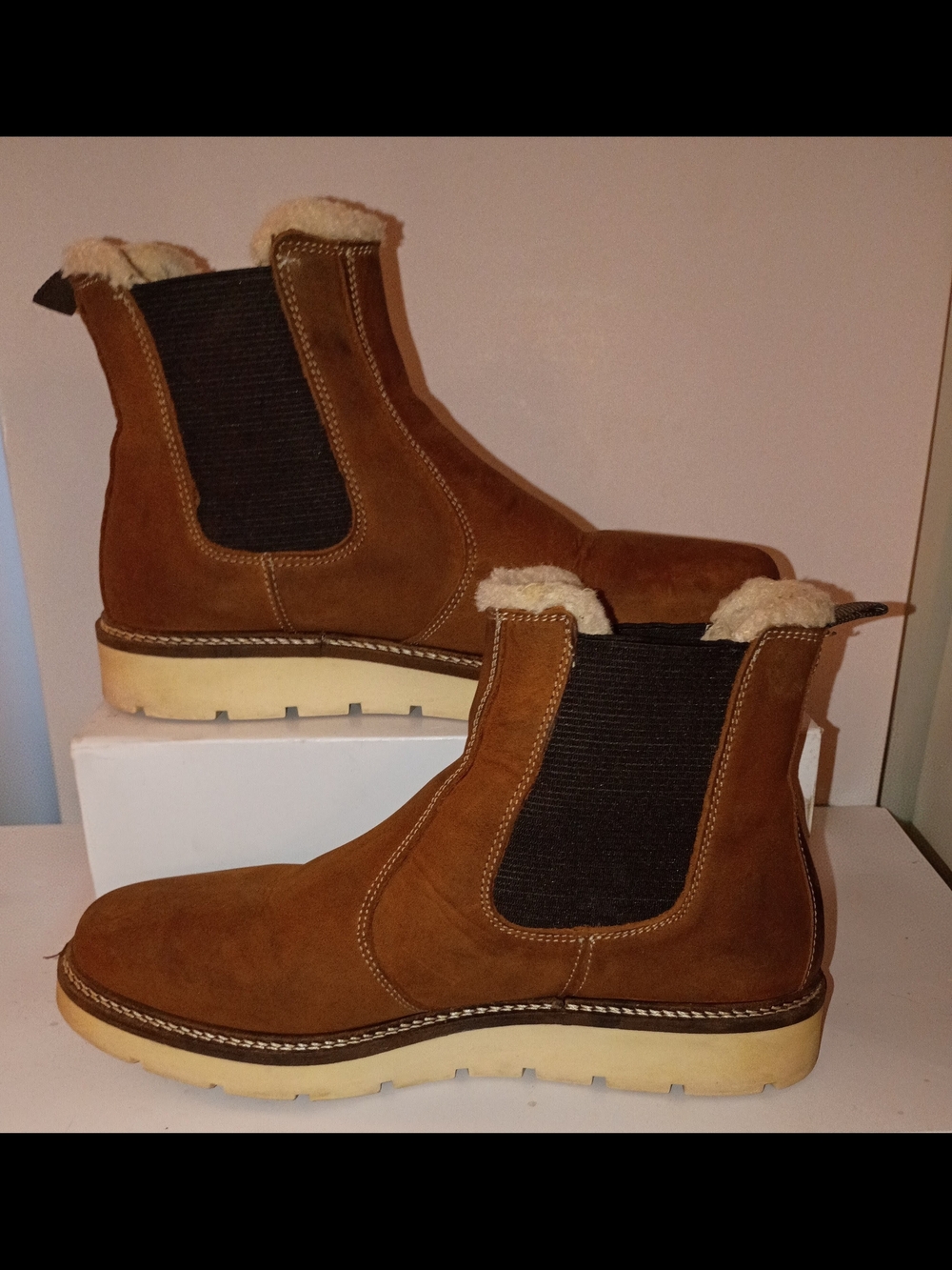 Alpine Design Brown Suede Chelsea Booties with Shearling Trim